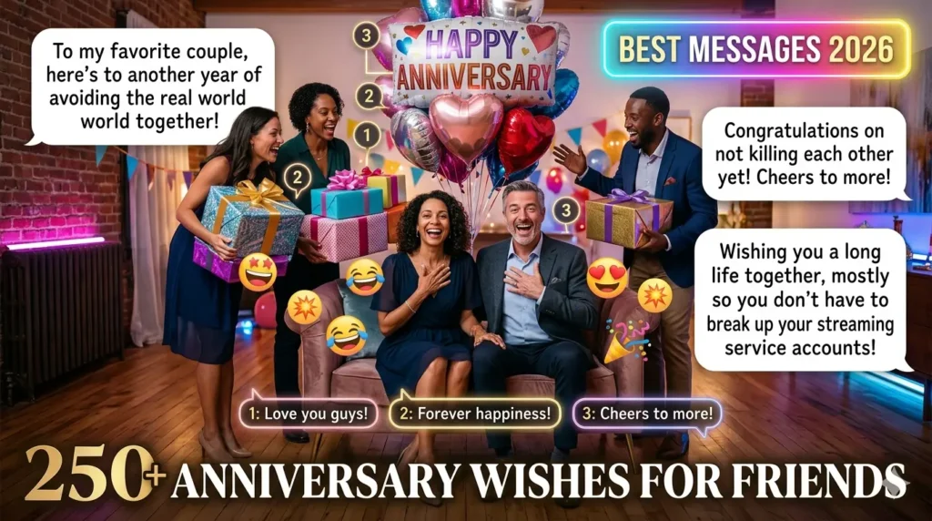 Funny Anniversary Wishes for Friends That Will Make Them Smile
