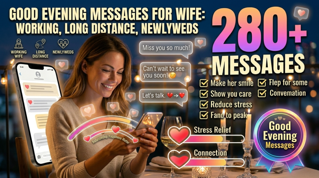 Good Evening Messages for Wife Who Works, Long Distance and Newlyweds
